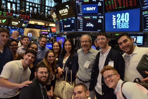 Syms students at the NYC stock exchange